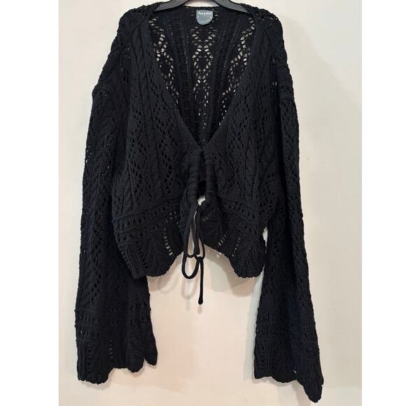 Arula Sweater Crochet Black Tie Front Bell Sleeve Cotton Whimsigoth Plus Size 3X - Picture 1 of 7